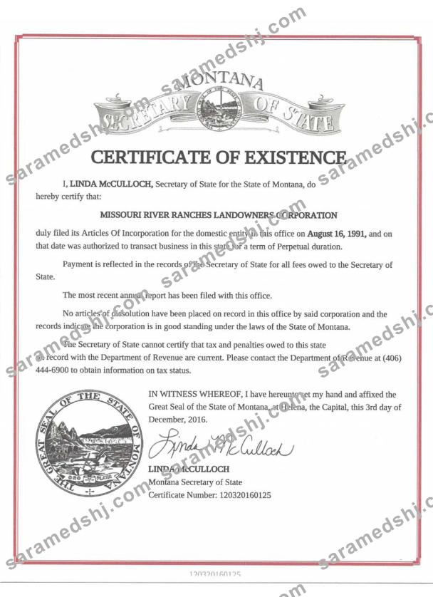 USA Montana certificate of good standing